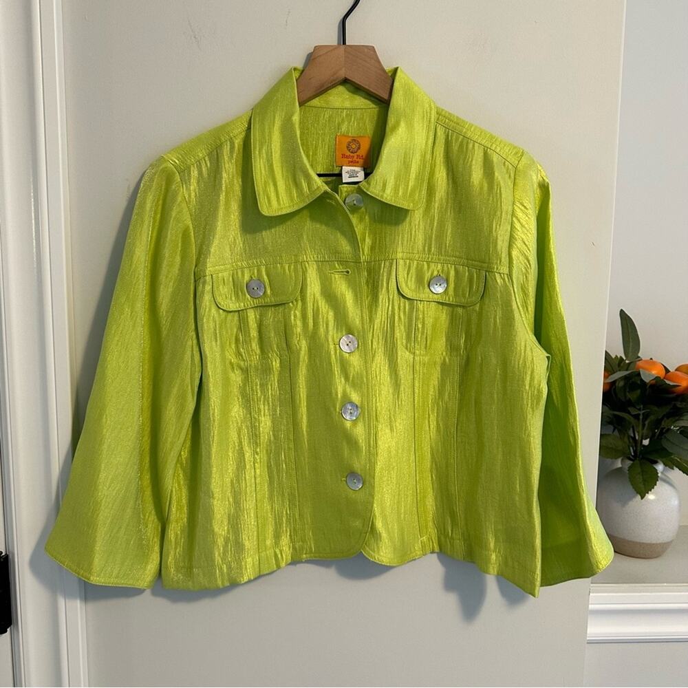 Ruby Rd Petite Lime Green Shell Cropped Jacket 12P - image 7
